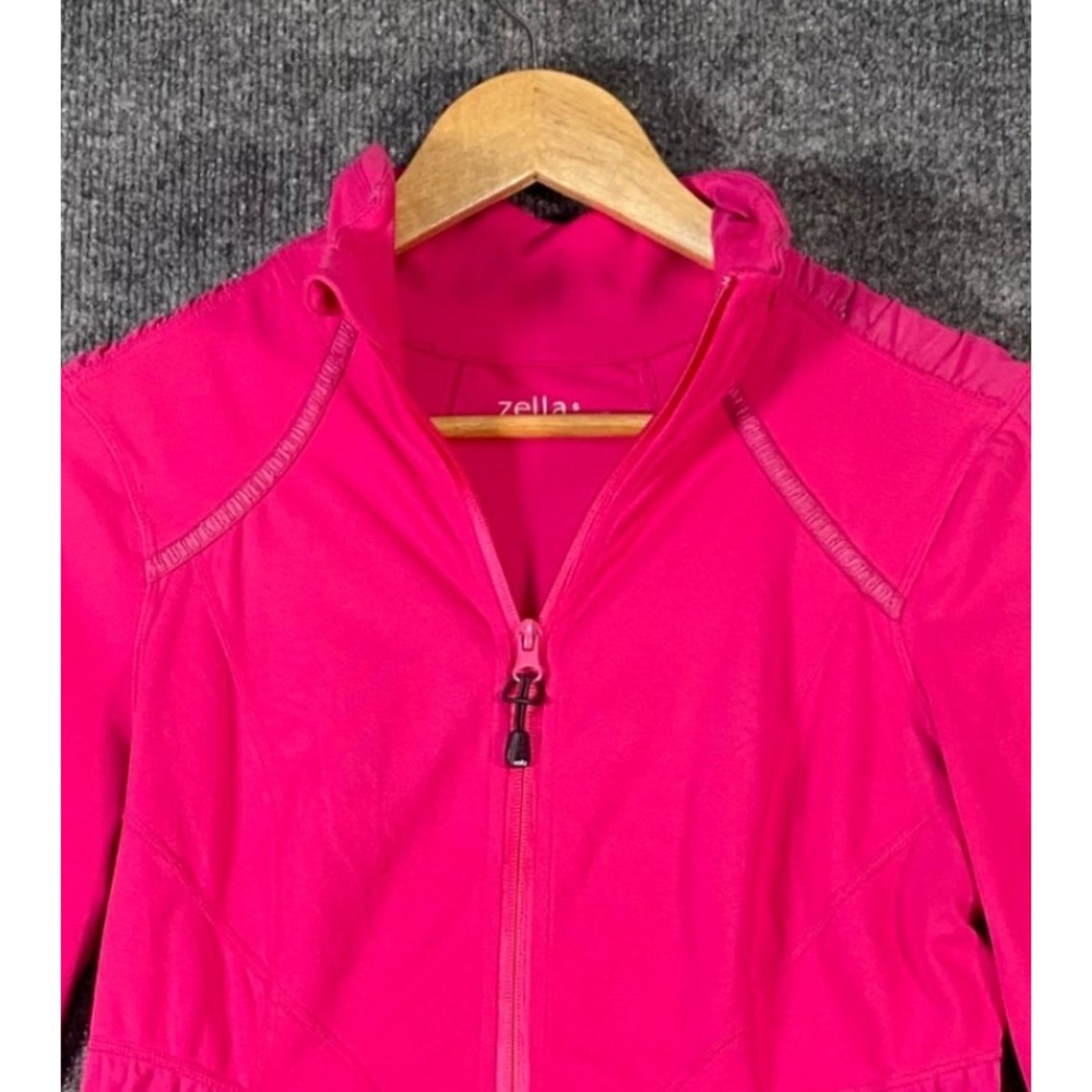 Zella Full Zip Track Jacket Womens Small Pink Ruched Thumbholes Athletic Gym